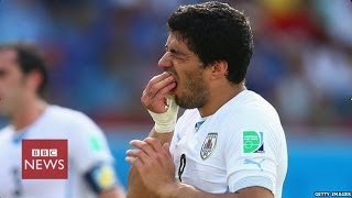 Suarez banned for 4 months over Chiellini bite incident in Brazil  BBC News [upl. by Teleya583]