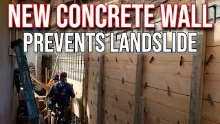 🔊 How To Build amp Pour Concrete Retaining Wall After Hillside Slide [upl. by Michel93]