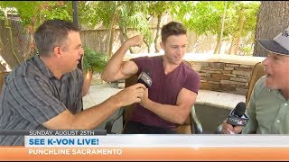 Comedian Shows Muscles on Fox 40 in Sacramento Kvon News Interview [upl. by Ettenaej]