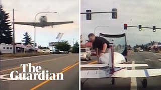 Planes emergency landing captured on police dashboard camera [upl. by Ydoow]