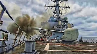 US Navy Destroyer Fires Its Weapons [upl. by Odraccir294]